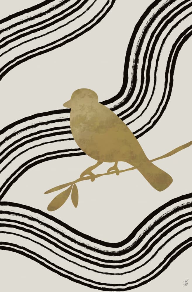 Golden Bird Abstract by Anne-Marie Volfova — canvas wall art