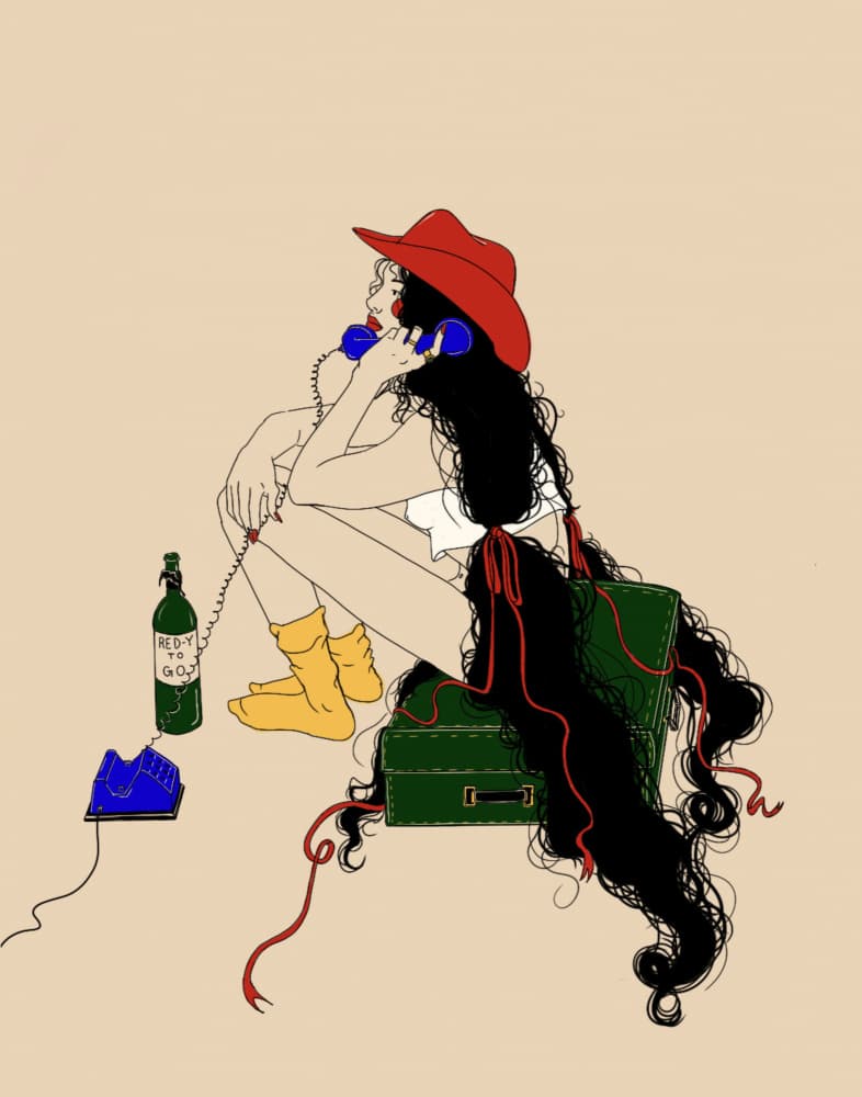 Red Hat Phone Call by Juliana Kokolari — canvas wall art