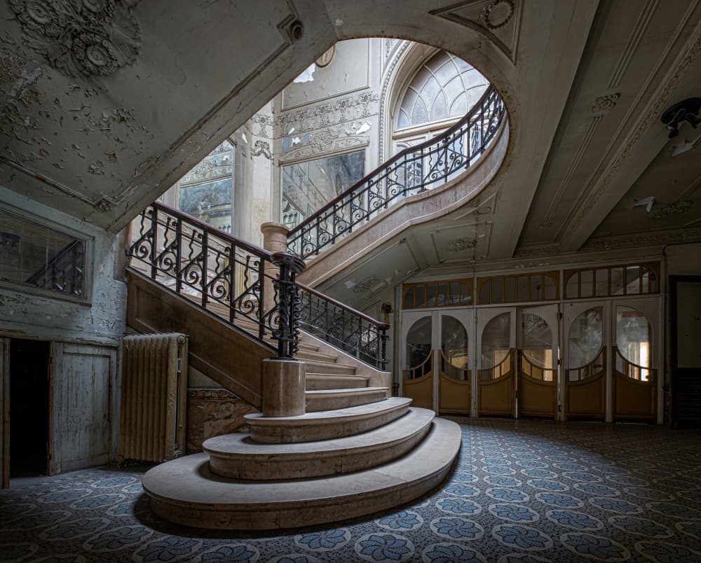Abandoned Grand Staircase by Wim Denijs — canvas wall art