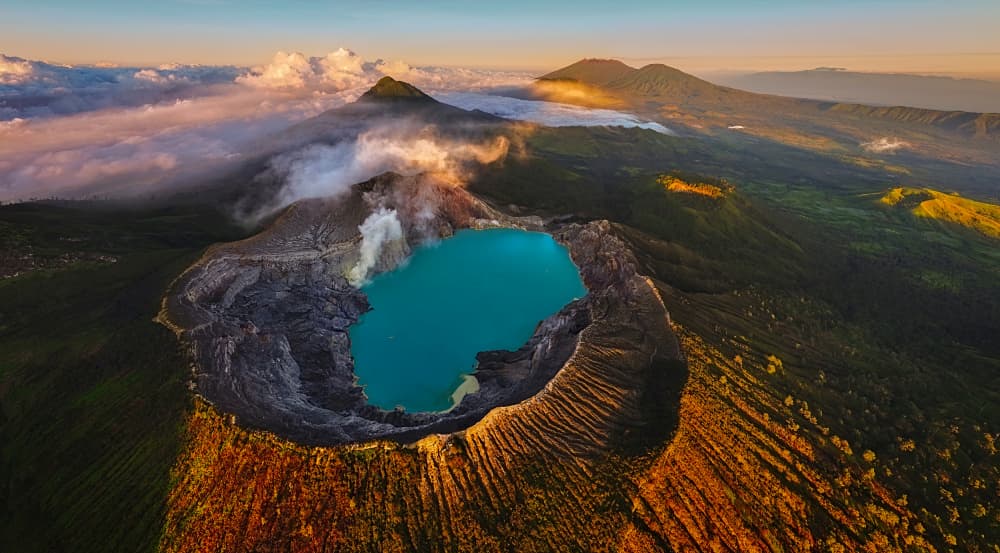 Volcanic Crater Lake Sunrise by Liguang Huang — canvas wall art