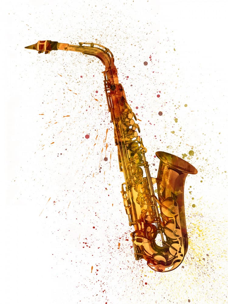 Vibrant Saxophone Splash by Michael Tompsett — canvas wall art