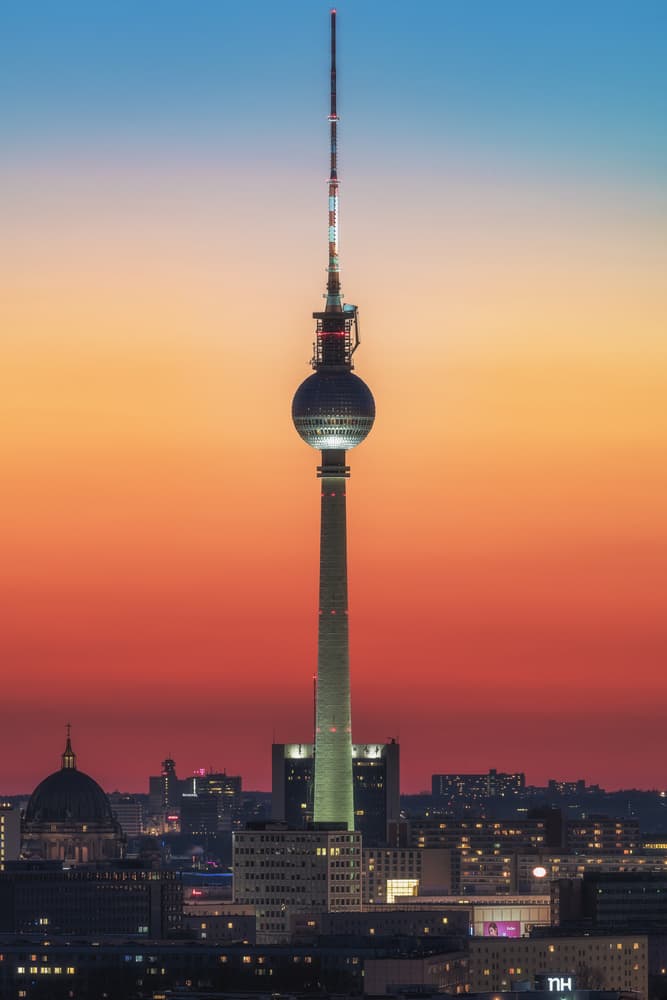 Berlin TV Tower Sunset by Jean Claude Castor — canvas wall art