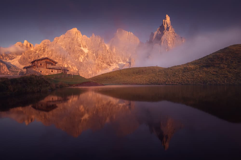 Golden Mountain Lake Reflection by Thomas de Franzoni — canvas wall art