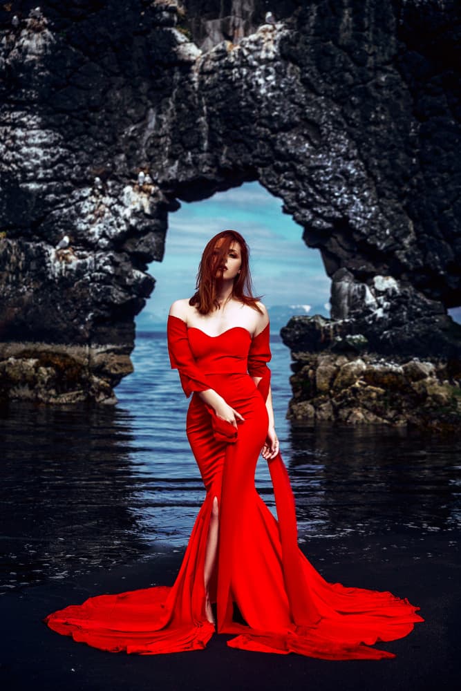 Elegant Red Dress Arch by Ruslan Bolgov — canvas wall art
