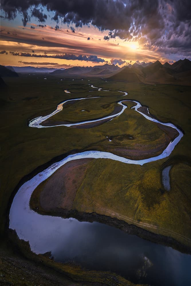 Winding River Sunset Valley by TIANQI — canvas wall art