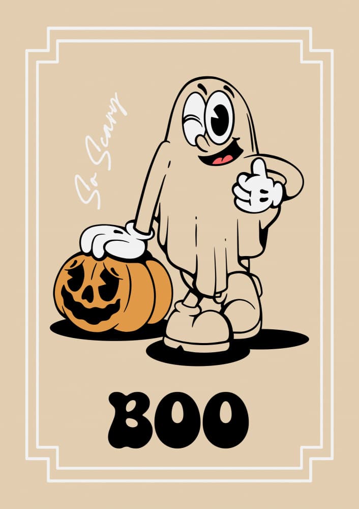 Retro Ghost and Pumpkin by Alina Shulhouskaya — canvas wall art