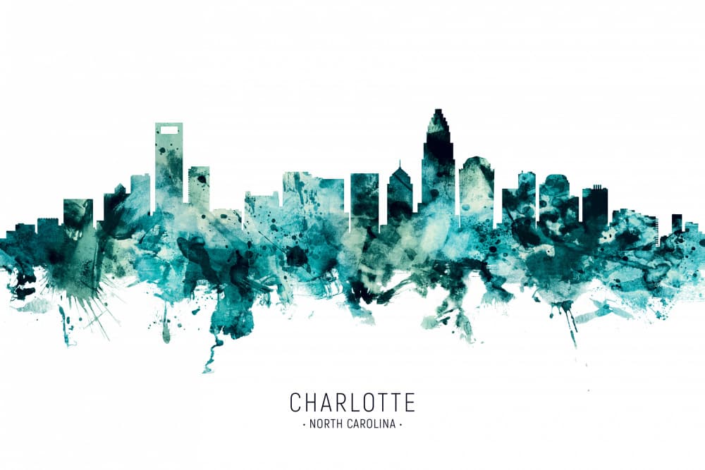 Vibrant Charlotte Skyline by Michael Tompsett — canvas wall art