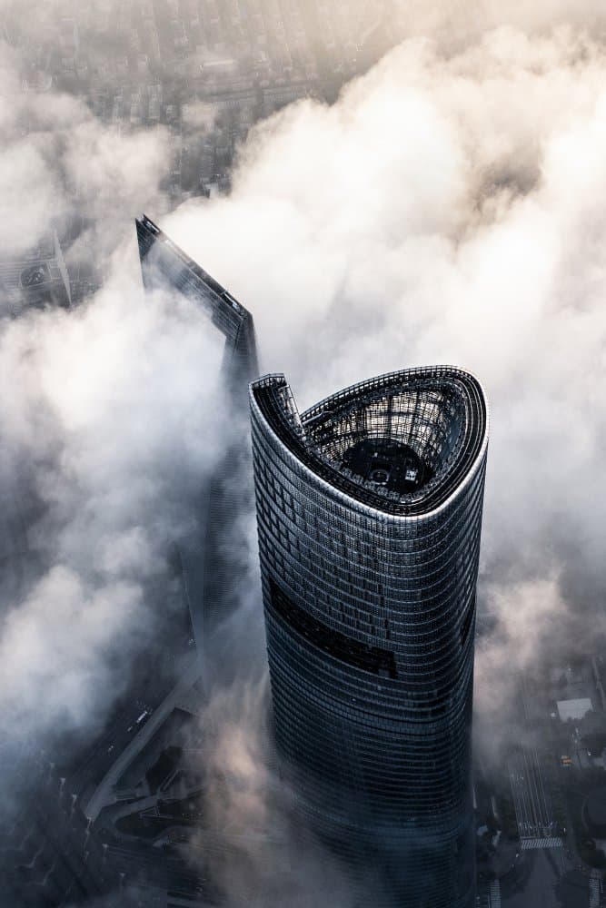Skyscraper Above Clouds by Ran Shen — canvas wall art
