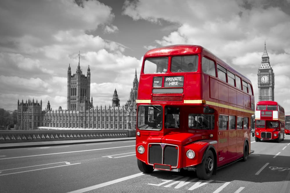 Classic London Red Buses by Melanie Viola — canvas wall art