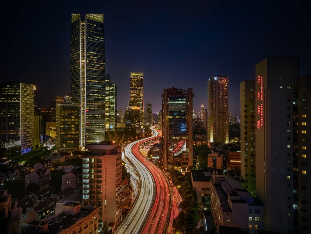 City Night Light Trails by James Zhen Yu — canvas wall art