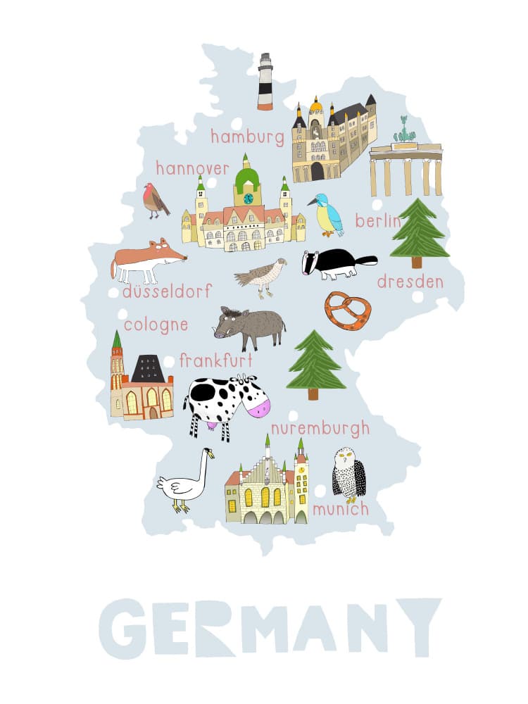 Whimsical Germany Map by Carla Daly — canvas wall art