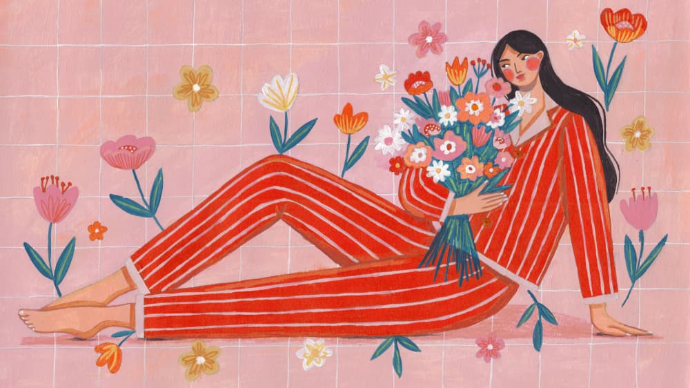 Modern Woman with Flowers by Caroline Bonne Müller — canvas wall art