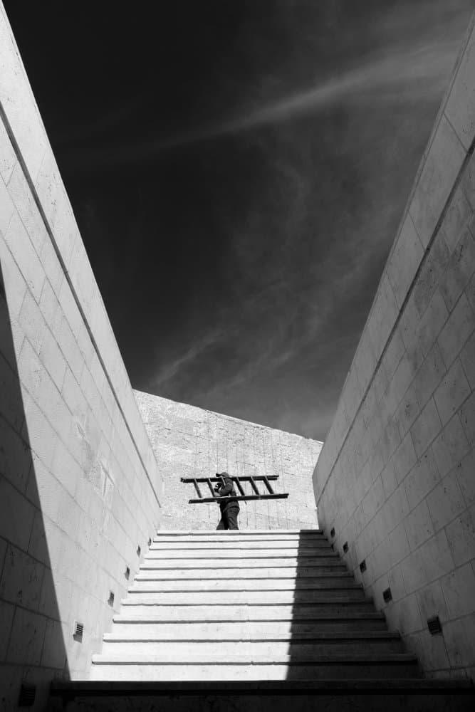 Solitary Ladder Ascent by Evelin Dobrev — canvas wall art