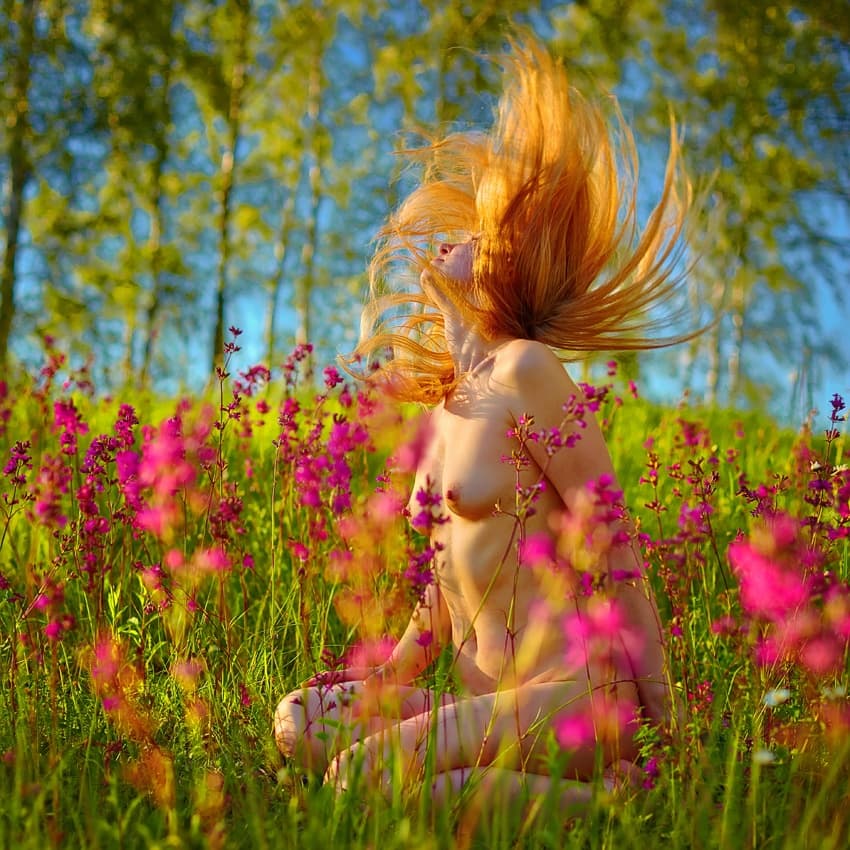 Nude Redhead Wildflowers by Dmitry Frizel — canvas wall art