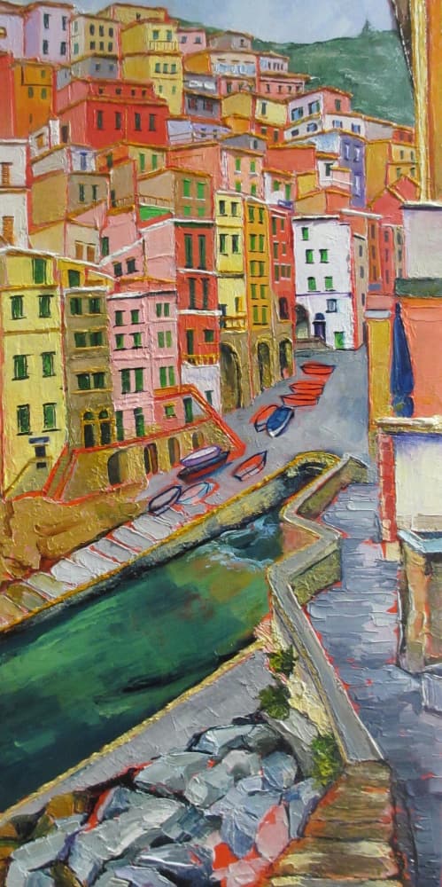 Colorful Coastal Village by Maxine Shore — canvas wall art