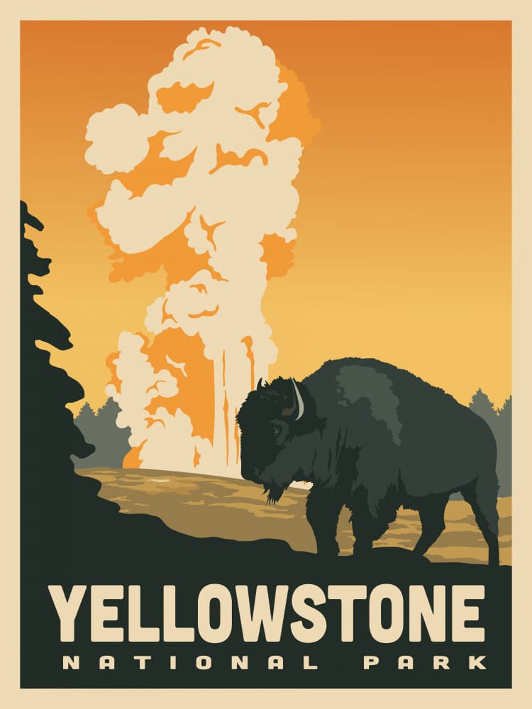 Yellowstone Bison Geyser by Retrodrome — canvas wall art