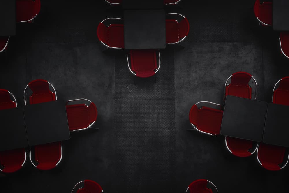 Red Chairs Black Tables by Patrick Aurednik — canvas wall art