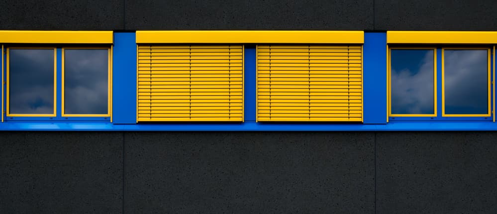 Bold Yellow Blue Windows by Marc Huybrighs — canvas wall art