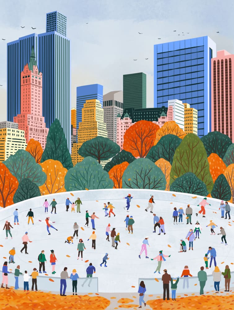 Autumn City Ice Skating by Ceyda Alasar — canvas wall art