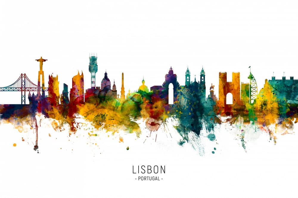 Colorful Lisbon Skyline by Michael Tompsett — canvas wall art