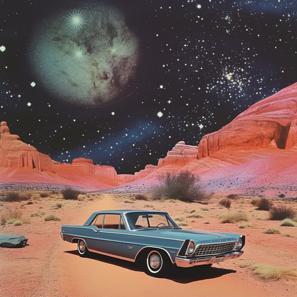 Vintage Car Cosmic Desert by Samantha Hearn — canvas wall art