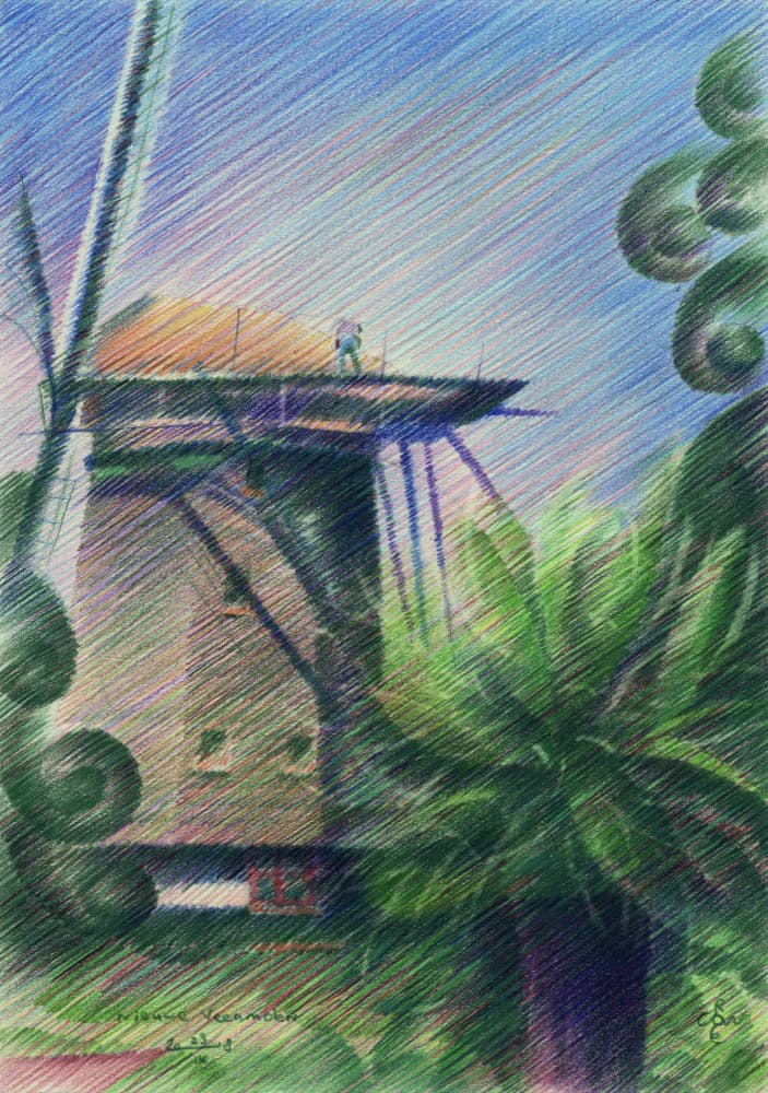 Windmill Vista Drawing by Corné Akkers — canvas wall art