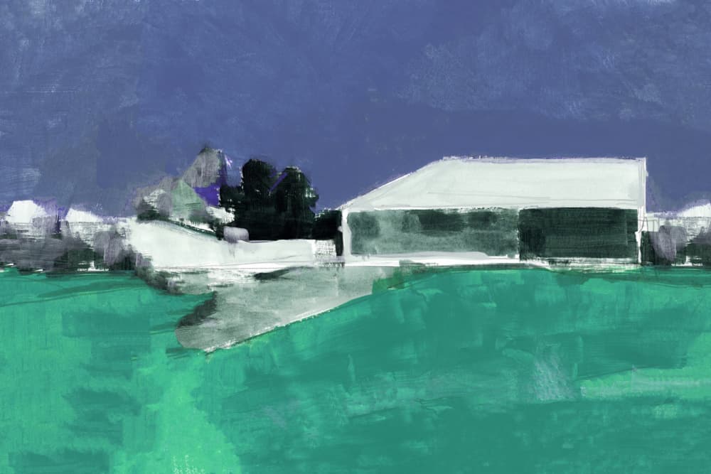 Modern House Green Field by cartissi — canvas wall art