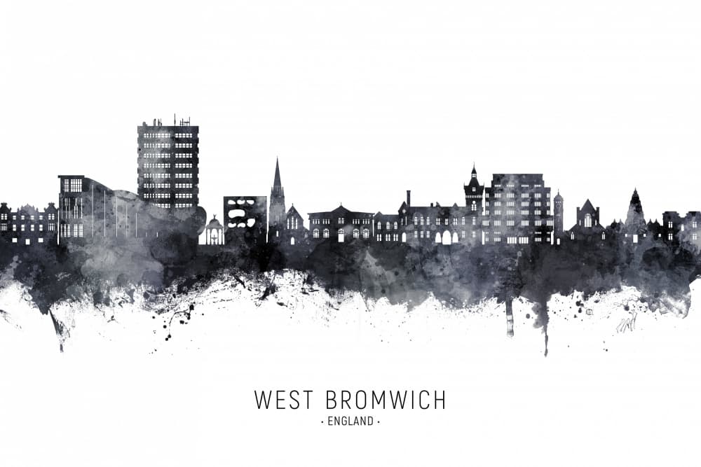 West Bromwich City Skyline by Michael Tompsett — canvas wall art