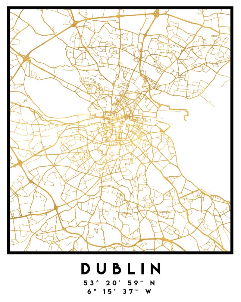 Golden Dublin Map by Emiliano Deificus — canvas wall art