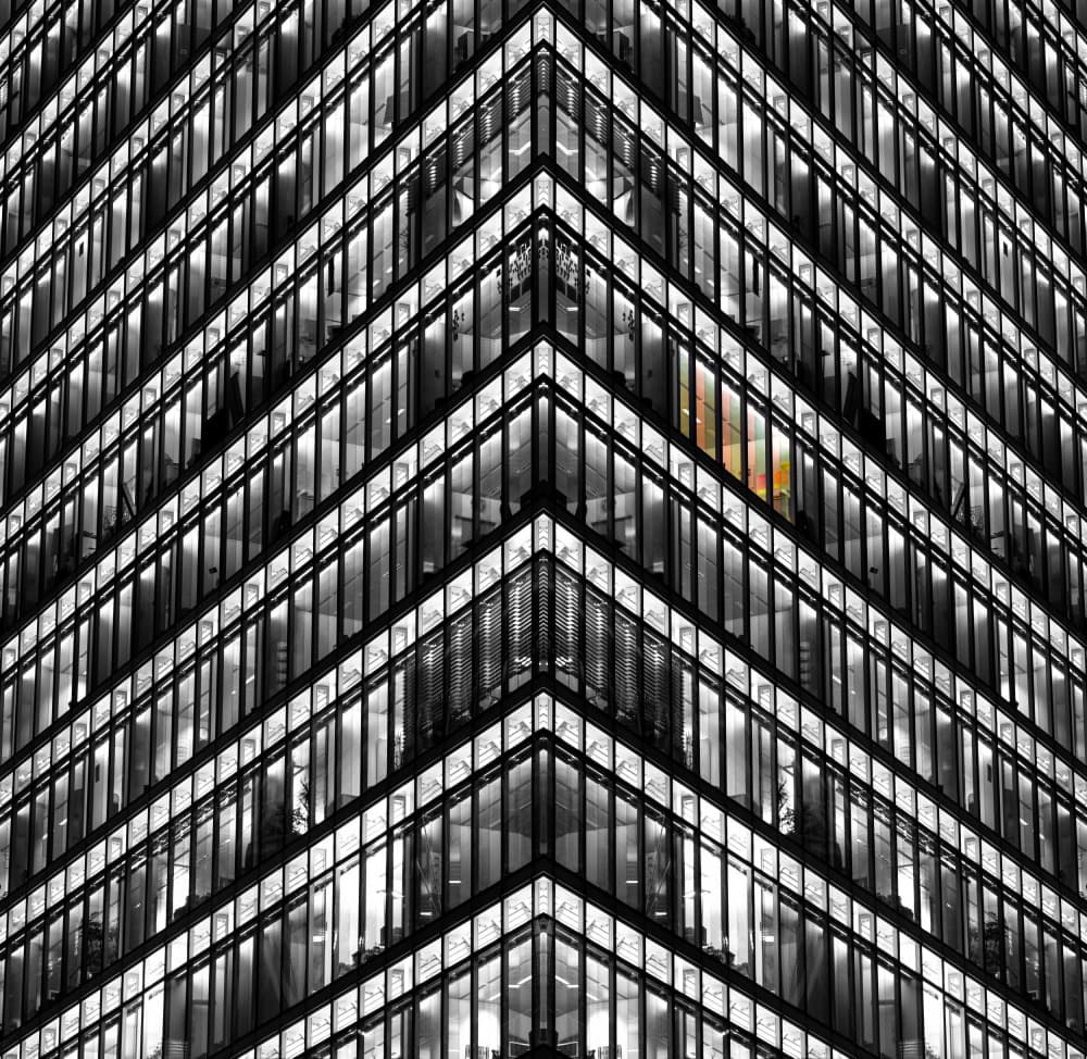 Monochrome Building With Color by Jean Vandijck — canvas wall art