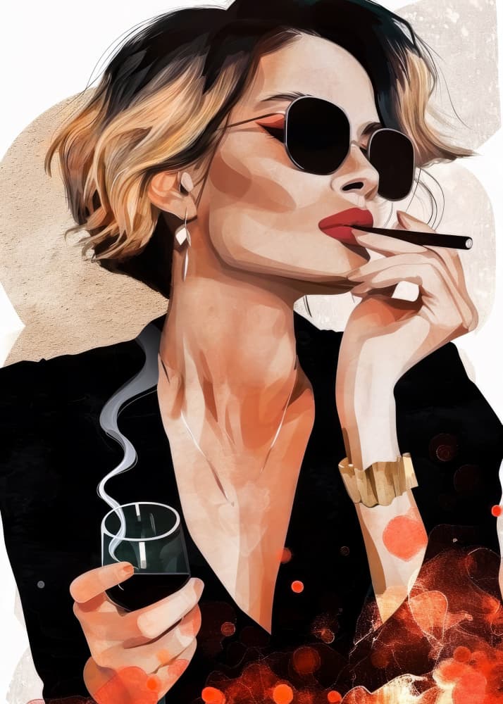 Stylish Smoking Woman by Justyna Jaszke — canvas wall art