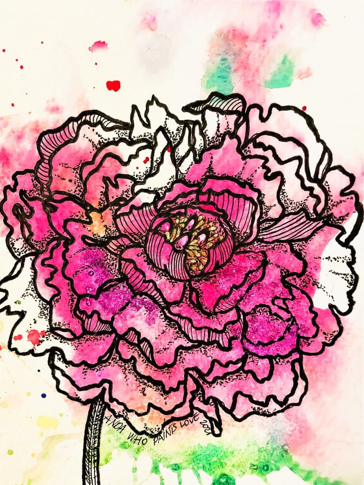 Vibrant Watercolor Peony by Anda Bieza — canvas wall art