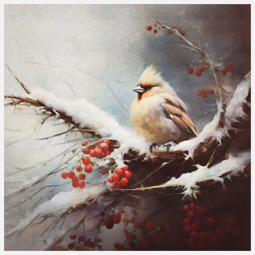 Winter's Feathered Perch by Emel Tunaboylu — canvas wall art