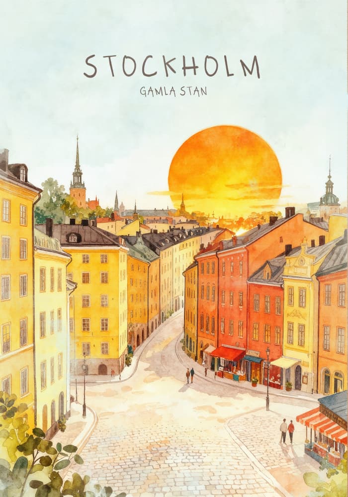 Stockholm Gamla Stan Sunset by Neetesh Kumar — canvas wall art