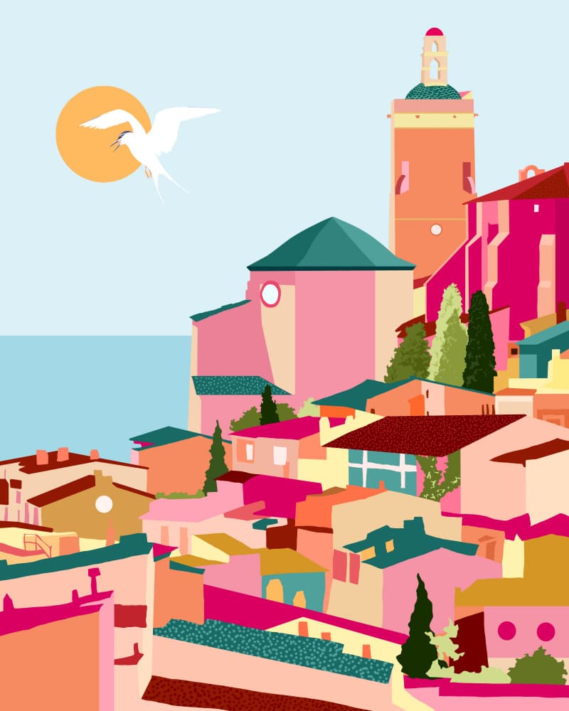Colorful Coastal Village by Uma Gokhale — canvas wall art