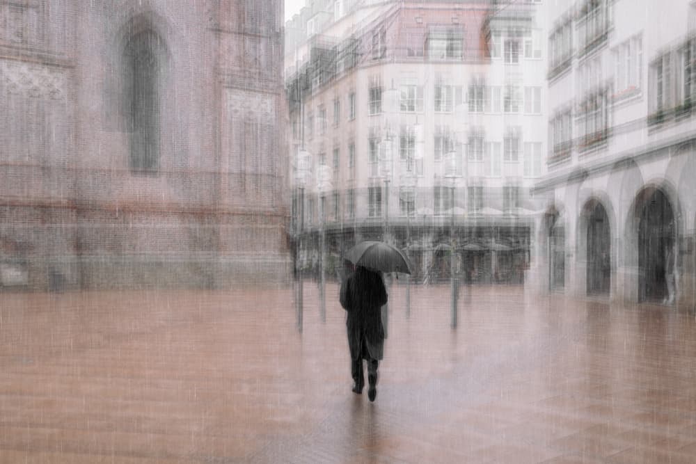 Rainy City Walk by Roswitha Schleicher-Schwarz — canvas wall art