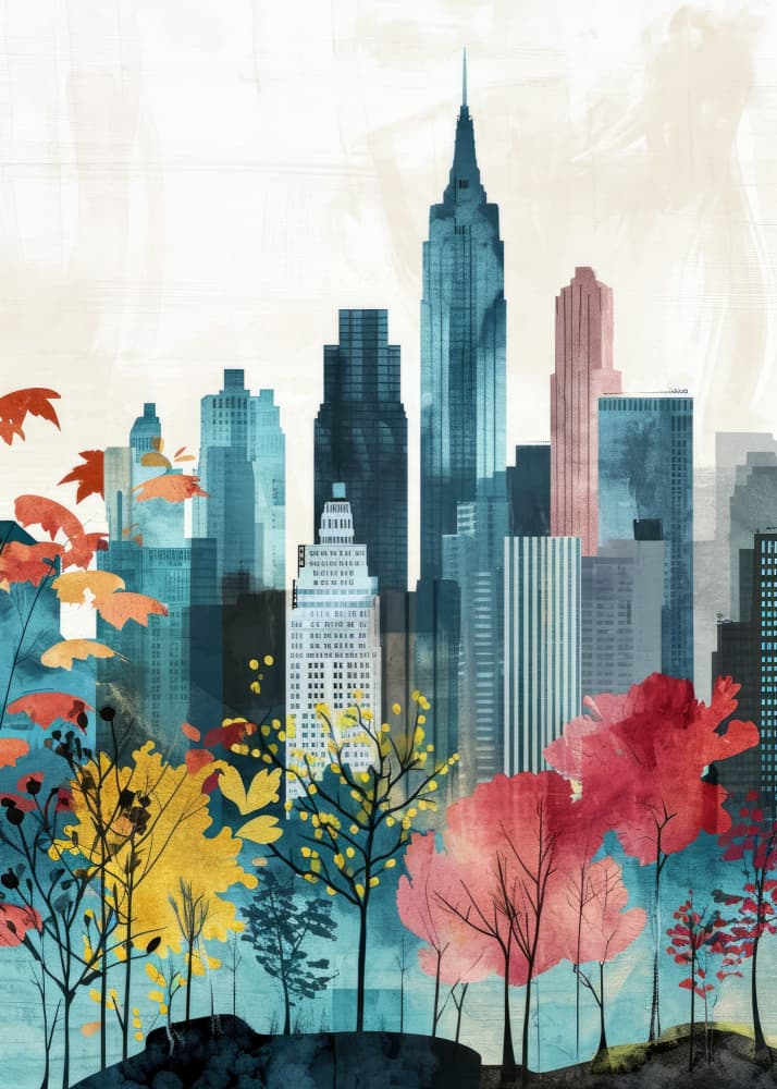 Vibrant City Autumn Park by Justyna Jaszke — canvas wall art
