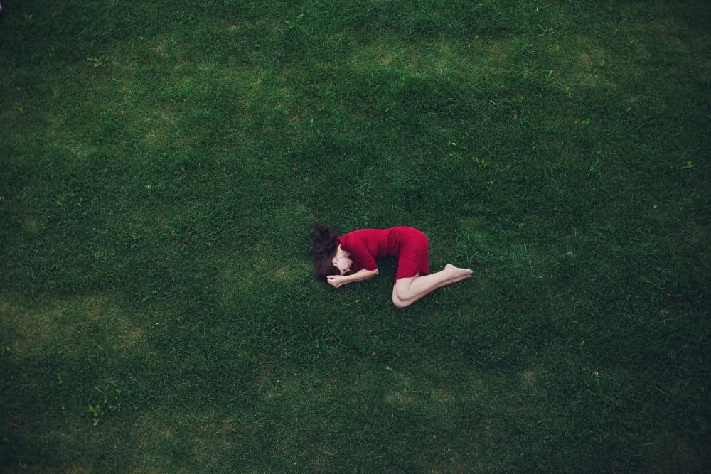 Peaceful Red Dress on Grass by Tatiana Koshutina — canvas wall art