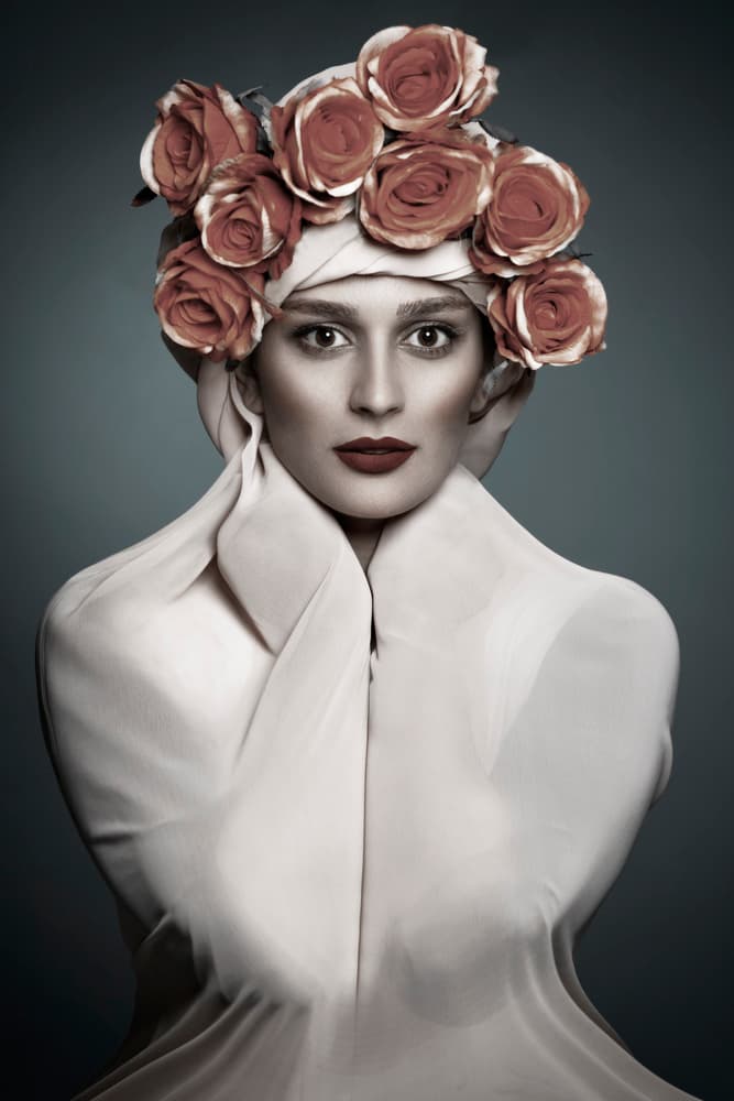 Woman with Rose Crown by Mehdi Baziar — canvas wall art