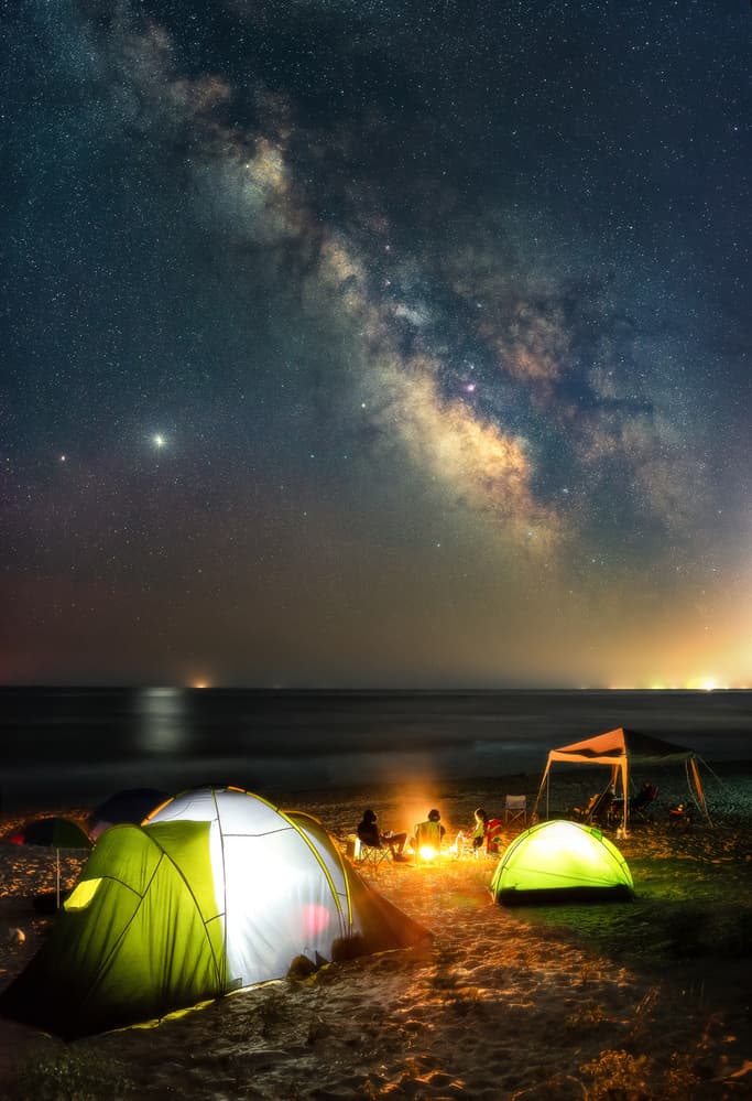 Starry Beach Campfire Night by Andrei Ionut Dascalu — canvas wall art