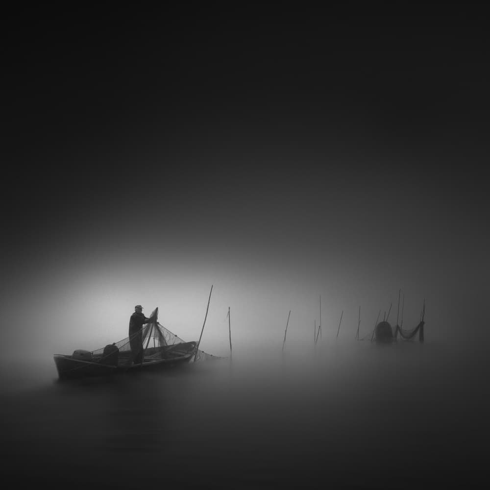 Misty Morning Fisherman by Christoph Hessel — canvas wall art