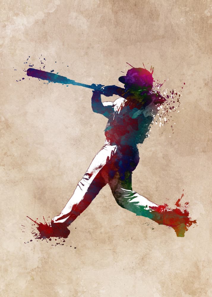 Colorful Baseball Swing by Justyna Jaszke — canvas wall art