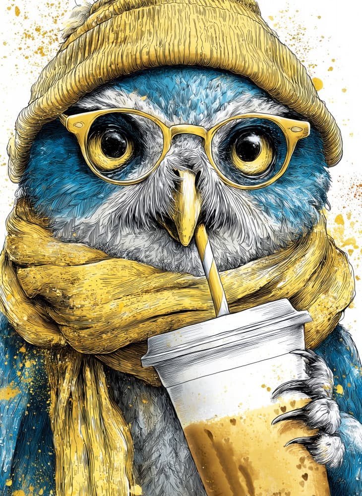 Cool Owl Coffee by Justyna Jaszke — canvas wall art