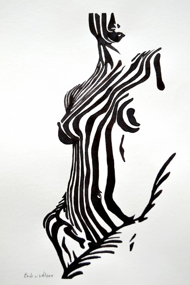 Zebra Striped Nude by Erik Van Velzen — canvas wall art