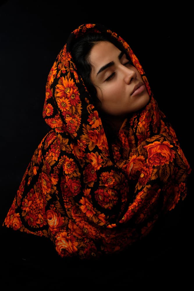 Contemplative Floral Portrait by Mehdi Mokhtari — canvas wall art