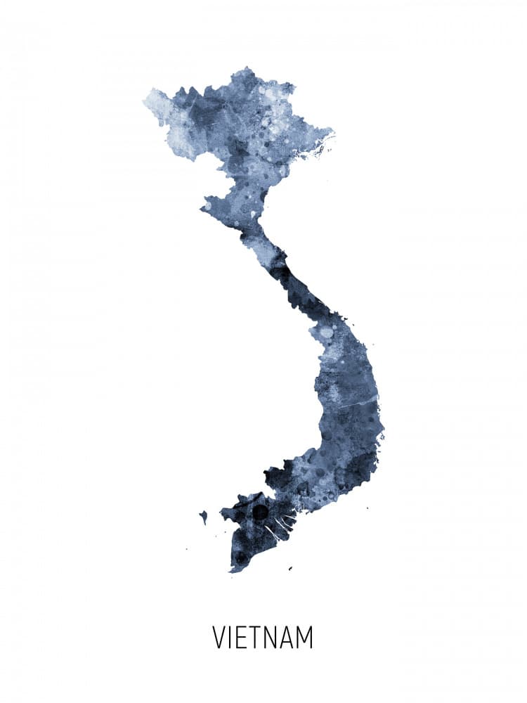 Vietnam Watercolor Map by Michael Tompsett — canvas wall art