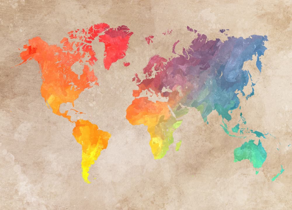 Colorful World Map by Justyna Jaszke — canvas wall art