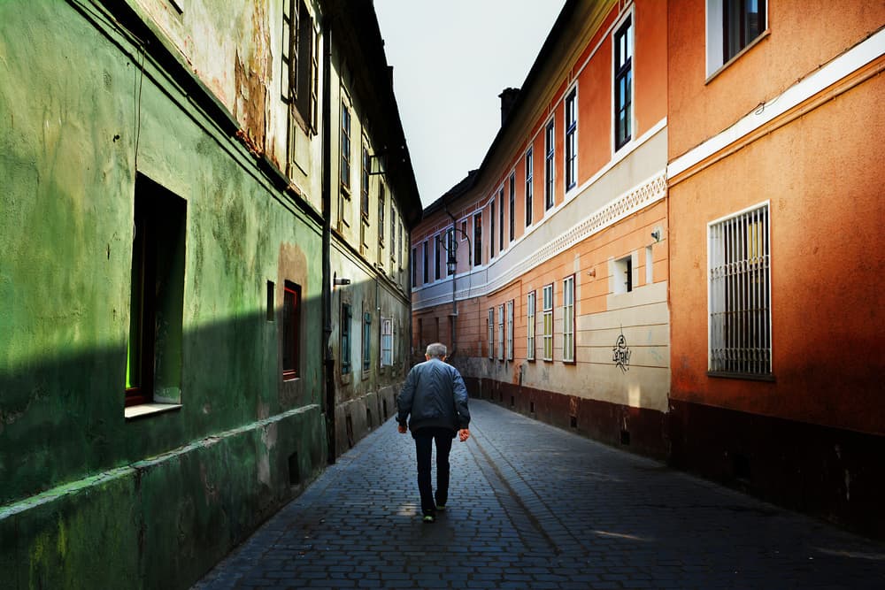 Colorful Old Town Street by Elena Raceala — canvas wall art