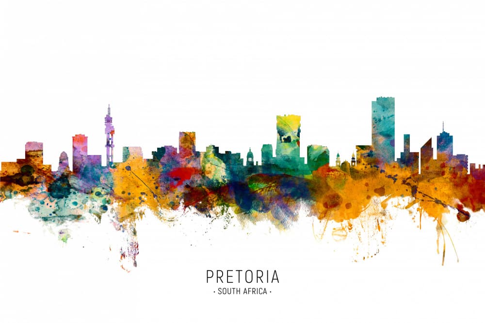 Pretoria Watercolor Skyline by Michael Tompsett — canvas wall art