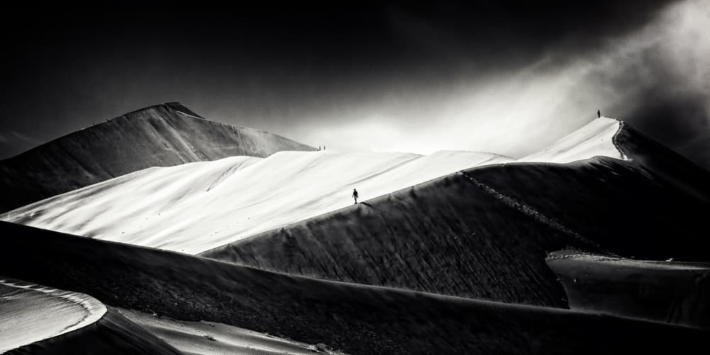 Black White Mountain Journey by Piet Flour — canvas wall art